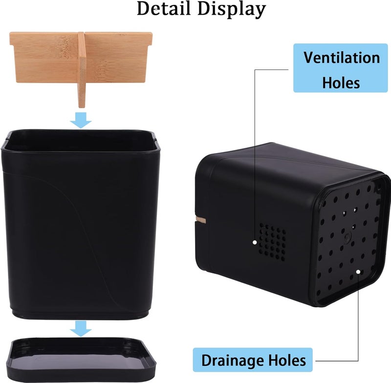 Heagoale Electric Toothbrush Holder 3 Slots Tooth Brushing Holder with Bamboo Dividers for Bathrooms, Plastic Toothbrush and Toothpaste Organizer for Shower, Countertop, Vanity, Black - Image 3